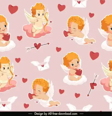love angels pattern cute kids hearts envelopes sketch