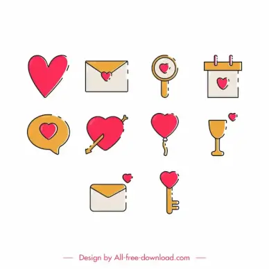 love anniversary icon sets flat classical symbols sketch