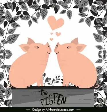 love background cute piggy sketch leaves decor