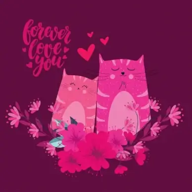 love banner cat couple icon dark pink design