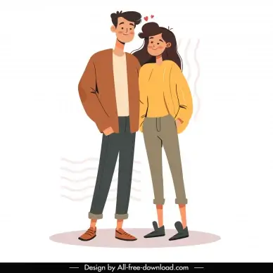 love couple design elements cute handdrawn cartoon