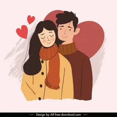 love couple design elements handdrawn cartoon man woman heart