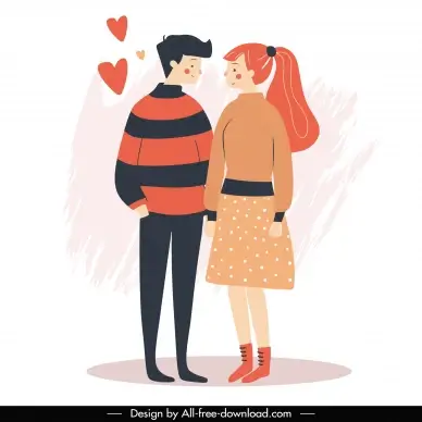 love couple design elements hearts grunge decor cute cartoon 