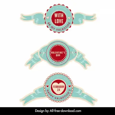 love labels collection  retro ribbon decor symmetric shapes