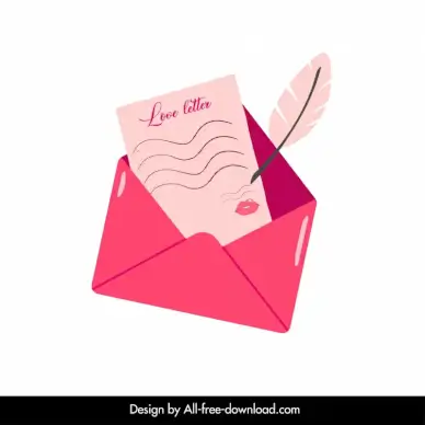 love letter with quill icon flat retro sketch