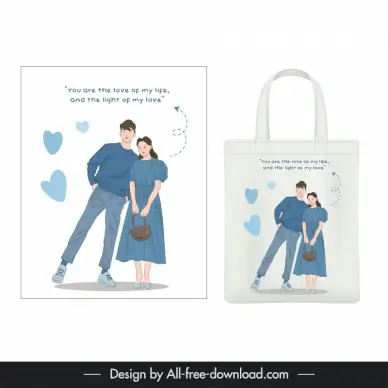 love tote bag design elements cute dynamic love couple 