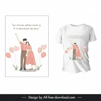 lovely couple  t shirt template cartoon characters design heart balloon