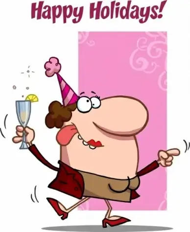 holiday banner funny drunk woman icon cartoon design