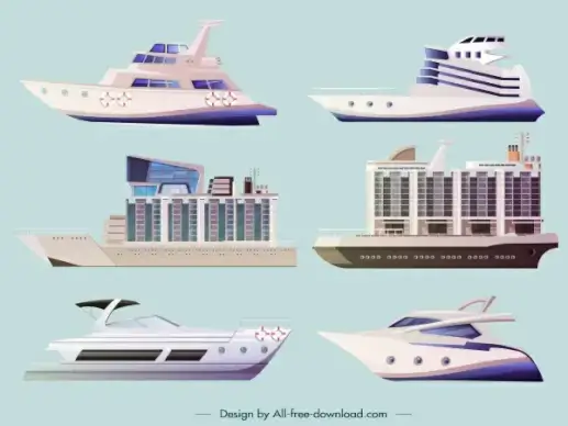 luxury yacht model icons colored modern sketch