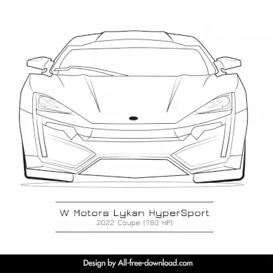 lykan hypersport car template black white handdrawn front view outline 
