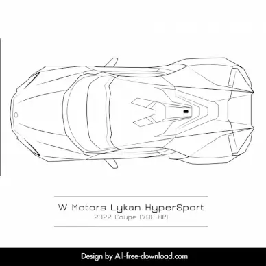 lykan hypersport car template black white handdrawn top view outline 
