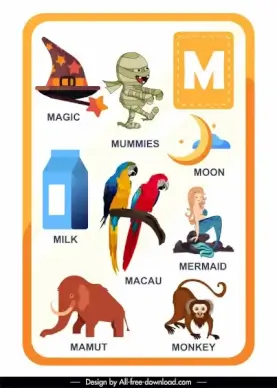 m alphabet education template colorful emblems sketch