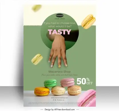 macarons shop poster template hand cakes elegance 