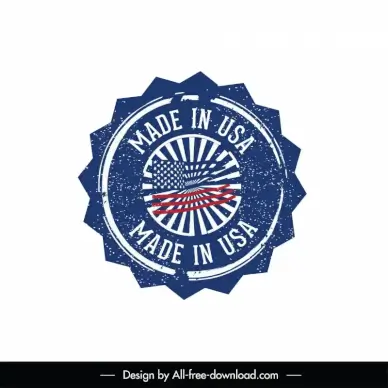 made in usa stamp flat retro flag decor serrated shape