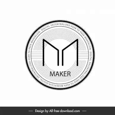 maker coins sign icon black white symmetric text outline