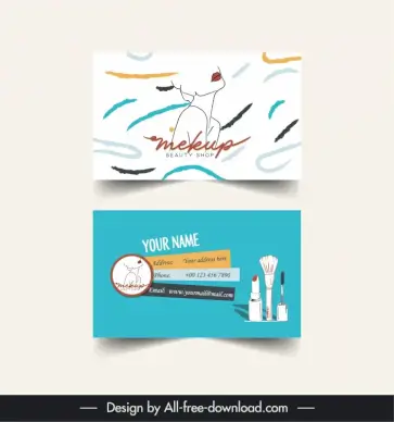makeup beauty studio business card template handdrawn lady beauty tools