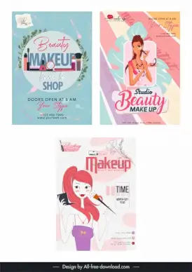 makeup beauty studio flyer templates collection handdrawn cartoon sketch
