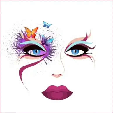 makeup face sketch colorful splashing watercolors