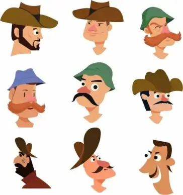 male avatar collection retro character colored cartoon