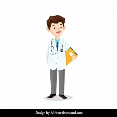male doctor icon cute cartoon character sketch 