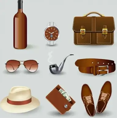 male fashion accessory icons 3d colored design