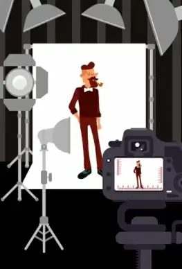 male fashion background studio instruments icons cartoon design