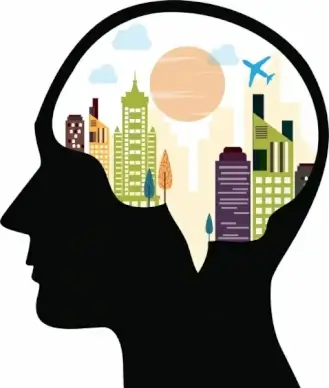 male head icon cityscape decoration black silhouette style
