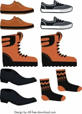 male outfits icons colored flat shoes socks sketch