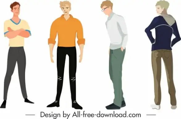 man fashion templates casual style cartoon characters