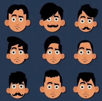 man hairstyles collection portrait avatar colored cartoon