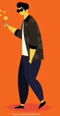 man lifestyle icon colored cartoon character sketch