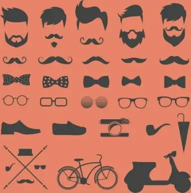 man objects collection black silhouettes design