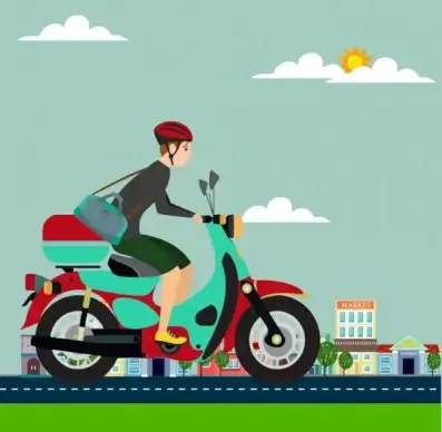 man riding motorbike background colorful cartoon design