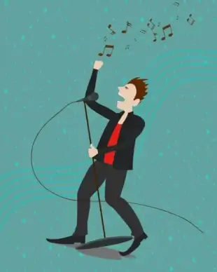 man singing theme exciting style colored design