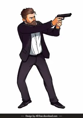 man with a short gun icon dynamic cartoon sketch