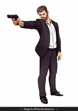 man with a short gun icon shooting gesture sketch handdrawn cartoon character