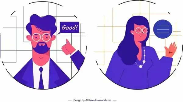 man woman avatar templates violet design cartoon characters