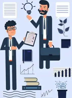 manager work background colleagues business icons cartoon characters
