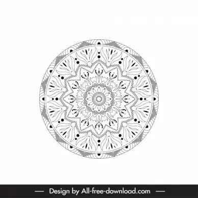 mandala buddhism design element black white symmetric circle botanical  illusion shape sketch