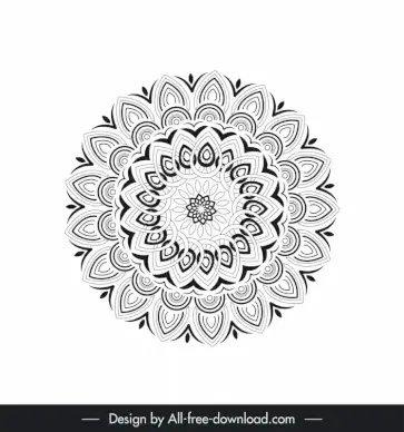 mandala flower icon black white symmetric illusion outline
