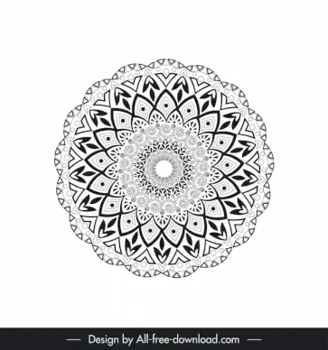 mandala flower icon flat black white delusive symmetric repeating decoration outline