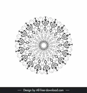 mandala flower icon flat black white symmetric repeating illusion outline