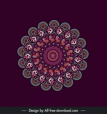 mandala flower icon symmetrical circle shape dark retro design