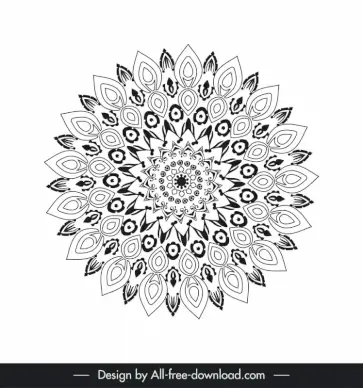  mandala sign icon black white flat symmetric illusion sketch