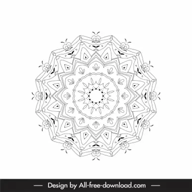 mandala sign icon black white flat symmetric illusion sketch