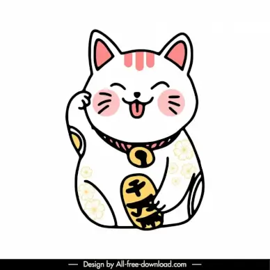 maneki neko cat icon cute flat handdrawn sketch 