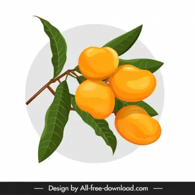 mango tree icon classical fruit leaves branch outline 