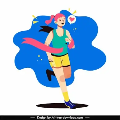 marathon athletic icon running girl sketch cartoon character