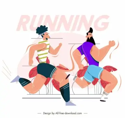 marathon competition background cartoon characters sketch