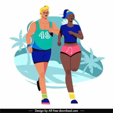 marathon icon running athletes sketch cartoon characters